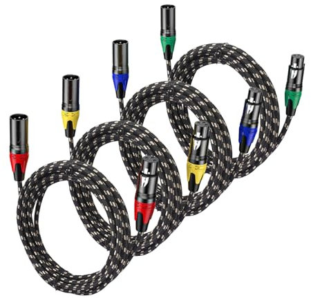 Jozzai XLR Cable 25ft 4 Packs - Premium Balanced Microphone Cable with 3-Pin XLR Male to Female Mic Speaker Cable, Black and White Grid Layer, Pure Copper and Plated Conductors