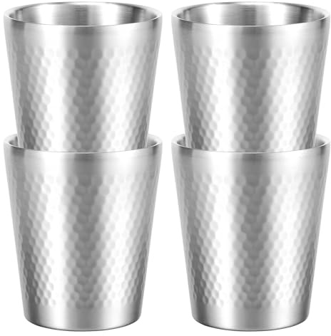 Foppla 4Pcs 304 Stainless Steel Cup 300ml Stackable Double Wall Metal Cup Vacuum Insulated Water Tumbler Metal Coffee Mug Travel Cups Beverage Cups Dishwasher Safe for Coffee Tea Milk(Silver)