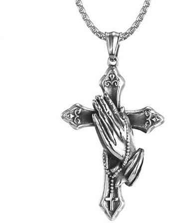 Sumpgle Mani Che Pregano Croce Ciondolo In Acciaio Inox Gioielli Religiosi Vintage Stile Europeo Accessorio di Moda Unico per Uomini e Donne