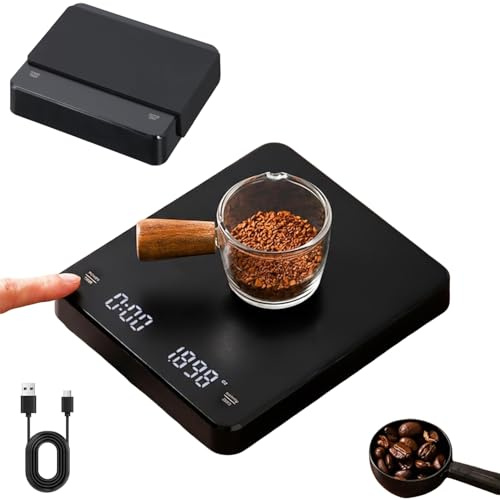 Balance de cuisine numérique rechargeable, balance de précision 0,1 g professionnelle, poids maximum 3 kg, balance café avec minuteur, affichage, fonction tara, couverture, cuisine escalier pour