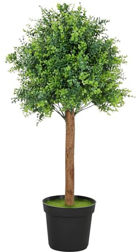 HOMCOM Árbol de boj artificial de 90 cm, plantas artificiales de plástico en maceta, resistente a los rayos UV, árbol artificial artificial como real para salón, dormitorio, oficina, jardín