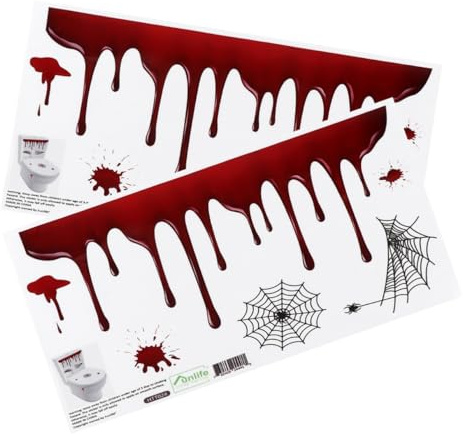 Autocollant Mural PVC Imperméable Motif Halloween Rouge | Décoration Salle de Bain, Autocollant Toilette Wc Adhésif DIY, Résistant Saleté, pour Fêtes et Festivals