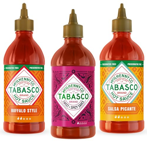 Set TABASCO Squeeze Salsa Picante, Buffalo & Dulce y Picante, 3 x 256 ml – 3 Salsas Picantes Diferentes para Dosificar, Sin Gluten ni Conservantes