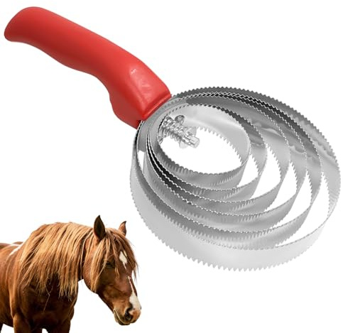 Minfuerang Spiral Striegel, Cepillo para Caballos 6 Anillas, Peine de Acero Inoxidable para Caballos,Doble Cara Cepillo para caballos para Eliminar el Pelo Muerto,Pelaje(Rot)