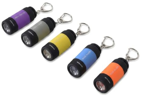 Mini Lampe de Poche Porte-Clés LED Rechargeable USB, Silicone Lampe de Poche Interrupteur Rotatif, 5 Pièces Gris/Jaune/Violet/Orange/Bleu Ciel pour Urgence Randonnée, Camping Usage Quotidien Lecture