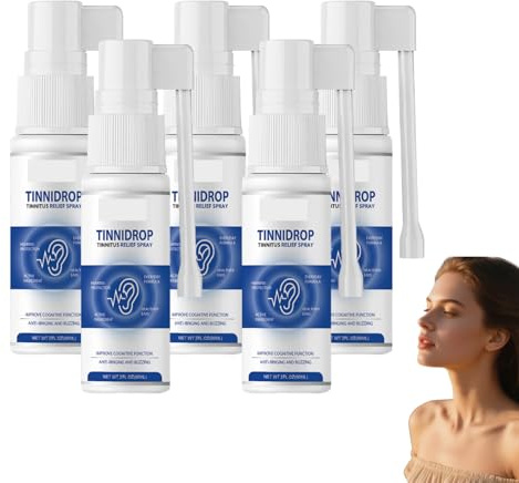 Tinnitus Comfort Spray för ringande öron – Öronlugnande dimma för tinnitushjälp – Mild öronspray för ringande komfort, 60 ml öronvårdsspray med naturliga ingredienser för att underlätta (5 flaskor)