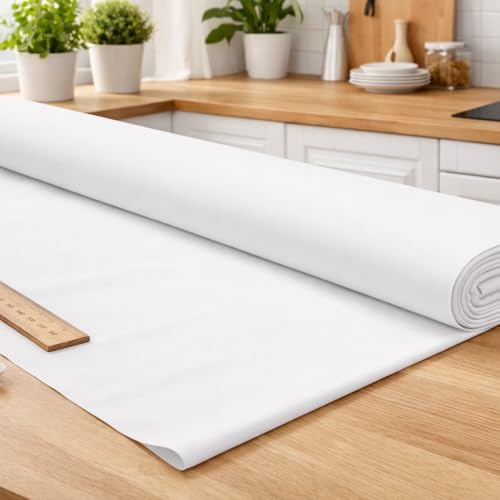 Stoff Meterware Weiß 150 cm Baumwolle Linon – Uni einfarbig, kochfest bis 95 °C, schadstoffgeprüft, pflegeleicht, ca. 130 g/m², 1 Meter Baumwollstoff, hergestellt in Europa