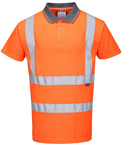 Portwest RT22 Mens Hi Vis Polo Shirt Short Sleeve Reflective Safety Breathable Lightweight Workwear, Large Orange