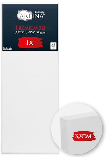 Artina 3D Premium Kilram 50 x 150 cm - FSC Trä, 100% Bomullscanvas, 3-Vägs Vit Förgrundad - Dukar För Målning 380 g/m² - Extra Bred, Spänd 50 x 150 cm