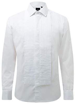 Dobell Mens White Tuxedo Dress Shirt Regular Fit Standard Collar Double Cuff Pleated Fly Front-19.5