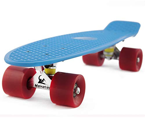 Skateboards Beginners 22 inch Mini Cruiser Girl Skateboard for Kids Boys Youth Beginners Child Toddler Teenagers Adults Dog (Blue Red)