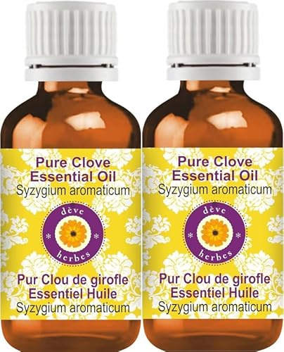 Deve Herbes Pure Huile essentielle de Clou de girofle (Syzygium aromaticum) Distillé à la vapeur qualité thérapeutique naturelle (Paquet de Deux) 100ml X 2 (6,76 oz)