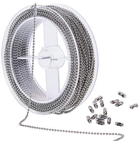 BENECREAT 15m 1.5mm Catena a Sfera in Acciaio Inossidabile 304 con 50 PCS Connettori Catena di Prolunga Connettore in Metallo per Artigianato, Gioielli Fai-da-Te