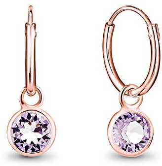 Orecchini Donna Argento 925 Pendenti Placcati Oro 24K con Cristalli Rotondi Viola - Orecchini Pendenti Oro Eleganti e Ipoallergenici - Diametro Cerchietto 12 mm