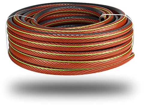Flexible 6-Layers Hose 1/2inch (12.5mm), 15m-100m Water Hose Pipe for Home Garden Patio Cleaning, Keeps its Shape, up to 25 bar Pressure, Durable Spiral mesh Textile (25)