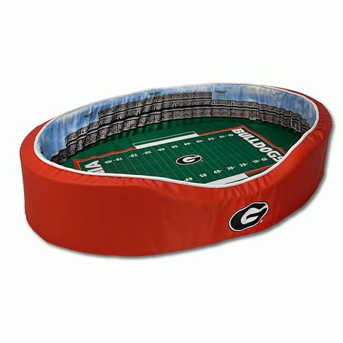 StadiumSpot Officially Licensed NCAA Premium Oval Dog Bed, Georgia, Large