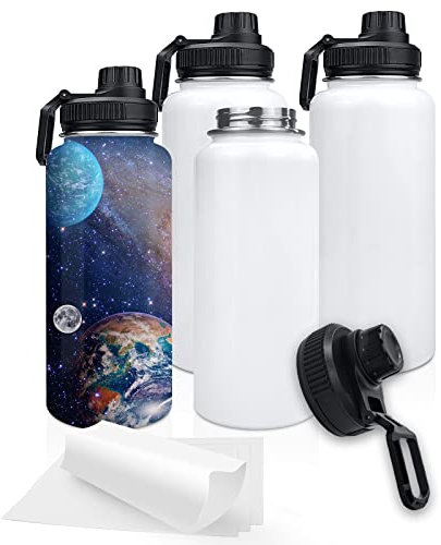 XccMe 32oz Edelstahl Sublimation Sport Wasserflasche, isolierte Thermosbecher mit Schrumpffolien und breitem Deckel, doppelwandiger Vakuumbecher hält Flüssigkeiten heiß oder kalt (weiß, 4 Stück)