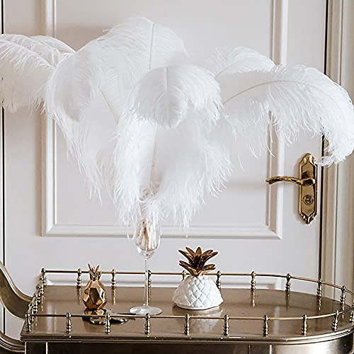 YQYAZL 20 weiße Federn, natürliche Straußenfedern, Dekoration, Basteln, Großpackung, geeignet für Kleidung, Zuhause, Hochzeit, Nähen, Basteln, Party-Dekor, 40-45 cm