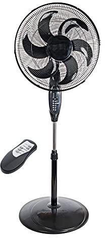 Invero 16 Inch Pedestal Air Cooling Fan with Remote Control - 3 Speed Oscillating Electric Floor Fan, Timer, Adjustable Height & Low Noise - For all Homes, Offices or Bedrooms - Black