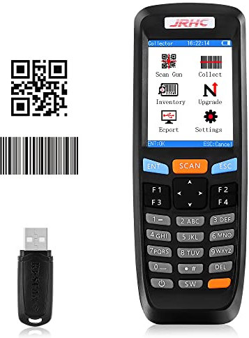 1D 2D bärbar lagerskanner, JRHC samlarräknare 2,4 G trådlös streckkodsläsare lång överföringsavstånd multifunktionell 2,8 tums LCD-skärm lager organiserare för lager, bibliotek, butik