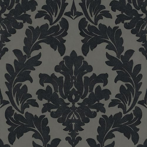 Papier peint baroque Profhome 335805-GU papier peint intissé légèrement texturé au style baroque mat argent noir gris 5,22 m2