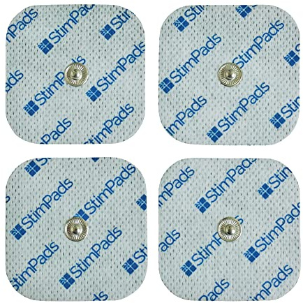 StimPads EMS und TENS Elektroden Pads-4 Stück von 50X50mm mit 3,5mm Snap geeignet für Sanitas, Beurer, Bluetens, usw.-Zuverlässige, qualitativ hochwertige Klebeelektroden-Zertifiziertes Medizinprodukt