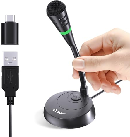Etour Mic for Mac mini m4, USB C Microphone, Plug &Play Desktop Cardioid Condenser External Small Computer Mic for Laptop, Mute Button, for Windows, MacBook Pro/Air, for Recording, Dictation/Meeting