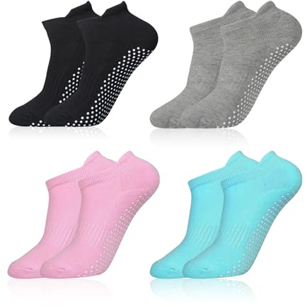 flintronic Halkfria strumpor för kvinnor och män, halkfria yogastrumpor, pilatesstrumpor med gummiprickar för yoga, pilates, balett, dans, fitness, #5 svartgrön grå + rosa, 35-40 EU