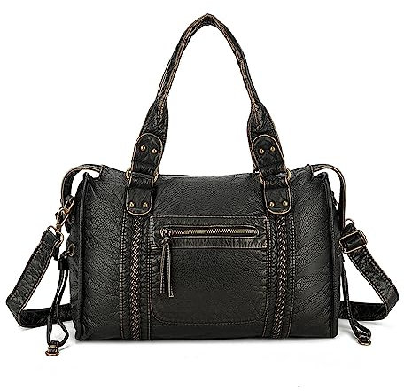 Rullar Femmes Hobo Sacs à main et Portefeuilles Tote Sachel PU Cuir Fermeture à glissière Sac à bandoulière Sac portés épaule Noir