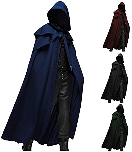 Mens Cloak Medieval Templar Knight Cloak Vintage Coat Gothic Solid Long Cape Cloak Hood Hat Cosplay Hooded Robe Halloween Costume Carnival Fancy Dress Clothing Masquerade Cape Overcoat Plus Size