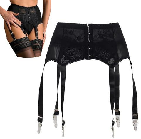 ZALHIN Liguero(Negro B) - Liguero con Correas Ajustables, Medias con Tirantes, Ropa Sexy De Mujer, Sexy Mujer Lenceria de Encaje (Talla M)