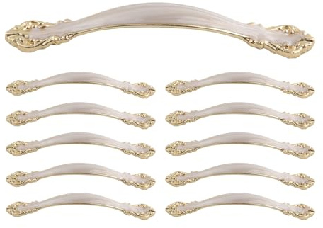Dnyta 10 Pcs 6 Vintage Drawer Handles, Vintage Chic Dresser Drawer Pull Handles for Wardrobe, Cabinet, Nightstand, Dresser (Amber, 3.8/96mm Hole Centers)