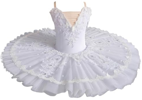 Tytyozay Bianco Professionale Balletto tutù, Donne Ballerina Sala da Ballo Balletto Danza Costumi Abiti Ginnastica Body Tulle tutù Vestito,Bianca,130