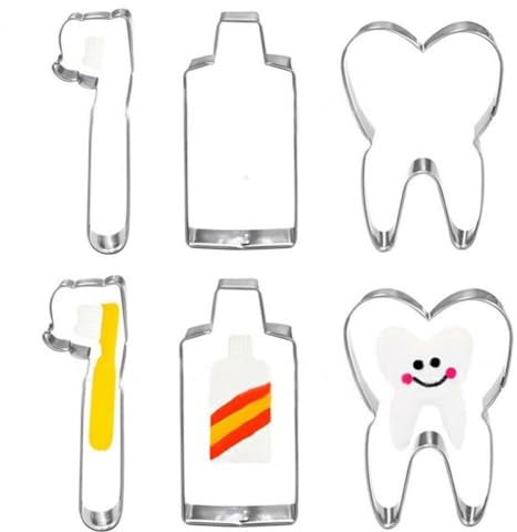 Strumento per Creazione di Stampi per Dolci 3 Pezzi/Set Stampo per Biscotti Portatile Multifunzionale Antiruggine a Forma di Dente Taglierina per Biscotti Dentifricio Forma dei Denti