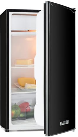 KLARSTEIN Alleinversorger - Frigorífico Nevera, Clase E, Congelador, 5 Niveles de Control de Temperatura, 2 Estantes de Cristal, Puerta Intercambiable, Capacidad: Frigorífico 90L, Negro