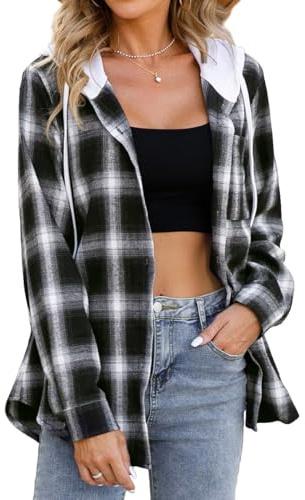 LACOZY Chemise à carreaux en flanelle à manches longues surdimensionnée pour femme