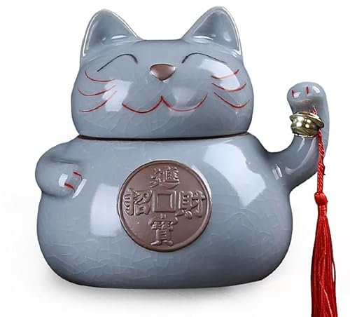 XINCXIN Boîtes à Sucre à Café en Céramique, Chat de Fortune Grandes Boîtes à Sucre de Café de Thé en Céramique de 15x14cm avec Boîte Ensemble en Céramique Boîtes à Noix Pots for la Cuisine