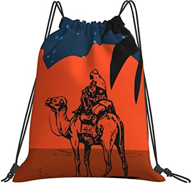 Rucksack Mit Kordelzug Arabische Kamel Wüste Nacht Turnbeutel Mit Kordelzug Bedruckt Beutel Gemustert Gym Bag Für Yoga, Jungen, Schule, 36X42Cm