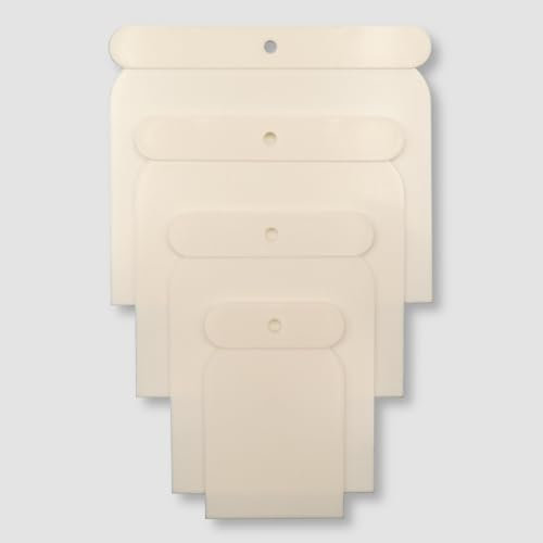 DEWEPRO Japanspachtel-Set - 4 flexible Spachteln (50mm, 80mm, 100mm, 120mm) - Kunststoff - Weiß - Perfekt für Spachtel- & Renovierungsarbeiten