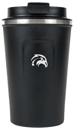 TravelHawk Mug Isotherme Cafe 380 ml Noir - Tasse à Café, Mug Isotherme Cafe en Acier Inox, Gobelet Isotherme Café To-Go pour Voiture, Voyage, Camping, Déplacement, Tasse de Voyage - 0.38 Litre