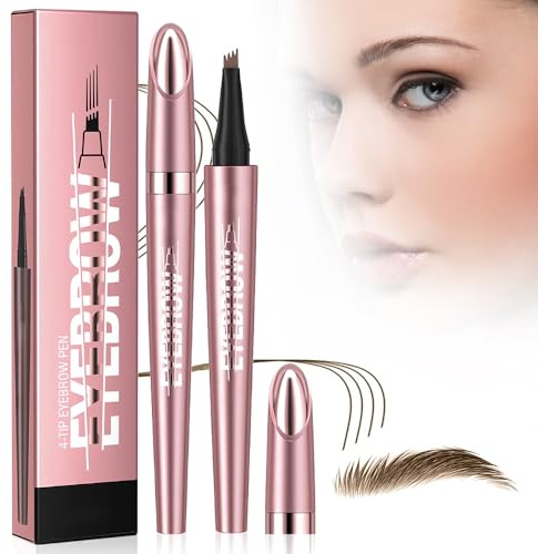 3D Wasserdichter Microblading Augenbrauenstift, 2025 Neu Upgrade Magie microblading eyebrow pen mit 4 Gabelspitze, augenbrauenstift wasserfest für Natürliches Make up (Hellbraun)