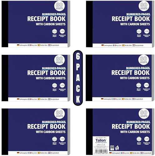 A6 Receipt Book with Carbon Copy – Pack of 6 (80 Pages Each), Duplicate Invoice Book for Small Business, Portable Cash Receipt Pad, 480 Total Pages Bulk Value