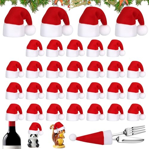 Mini Weihnachtsmütze 30 Kleine Weihnachtsmützen Mini Nikolausmütze Flaschen Deko Weihnachten Santa Hut für Weihnachtsdeko Weihnachtsmann Mütze Besteckbeutel Weihnachtsfeier Weinflaschen Süßigkeiten