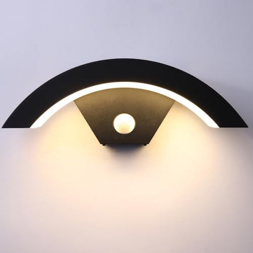 Ankey 12W Außenlampe mit Bewegungsmelder, IP65 Wasserdichte LED Wandleuchte, Schwarz Wandlampe Aluminium Aussenleuchte LED für Treppenhaus Terrasse Garage Flur Warmweiß 3000K