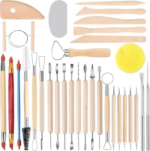 da 32 pezzi Set di strumenti per modellare : strumenti per ceramica, strumenti per argilla, per principianti, fai da te, hobby, bambini e scuola, set di strumenti per modellare in legno e metallo