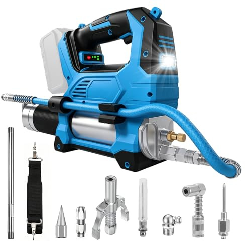 kswiown Batteridriven fettpress kompatibel med Makita 18 V borstlös motor, 3 stegs hastigheter, 12 000 PSI 400 CC, LED-ljus perfekt för tunga maskiner (utan batteri och laddare)