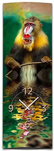 dixtime Wanduhr XXL 3D Optik Wasser AFFE 30x90 cm hochkant leises Uhrwerk GL-019H
