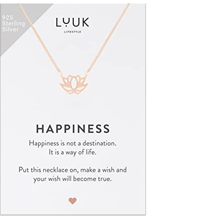 LUUK LIFESTYLE Collane per Donna e Ragazza in Argento Sterling 925, 50 cm | Ciondolo e cartolina HAPPINESS, Regali per Lei, Moglie, Mamma, Amica, Natale, Gioielli alla moda, Argento, Oro e Oro rosa