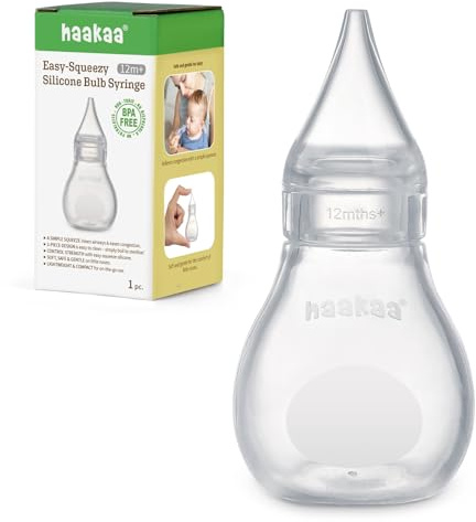 Haakaa Silicone Baby Nasal Aspirator | Nose Bulb Syringe | Easy-Squeezy Baby Nose Cleaner, Newborn Infant &Toddler - BPA Free Silicone