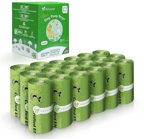 Certified Compostable Dog Poop Bags-270Bags 18Rolls, Poop Bags for Dogs Made of Cornstarch - ASTM D6400 By USA, Leakproof Easy Open, Unscented Dog Waste Bags (Green)